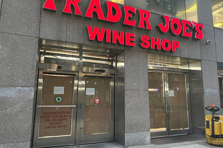 Exterior of Trader Joe's Wine Shop in Union Square. A note found taped to the store Thursday said it's "now time for us to explore another location."